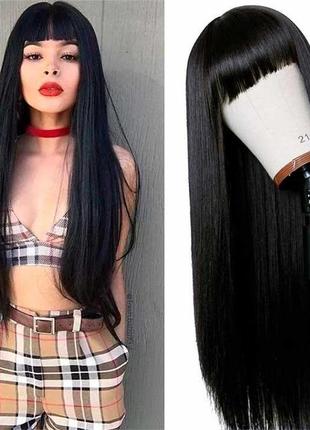 Парик ровный аниме c челкой "шатенка" - 70см - каштановый