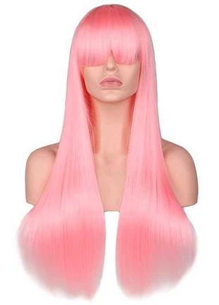 Парик ровный аниме c челкой "шатенка" - 70см - каштановый