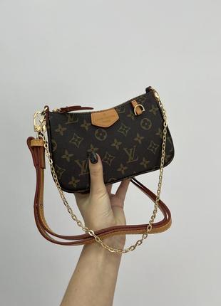 Сумка у стилі louis vuitton easy pouch on strap monogram brown5 фото