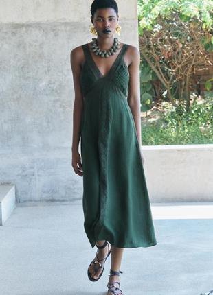 Льняное платье зеленая zara new