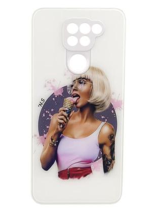 Чохол glass case для xiaomi redmi note 9 бампер white girl