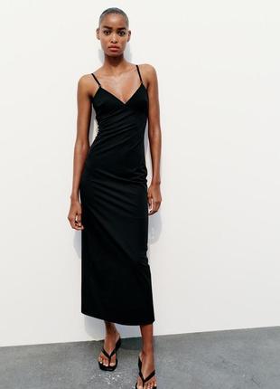 Платье женское черная драпированная zara new