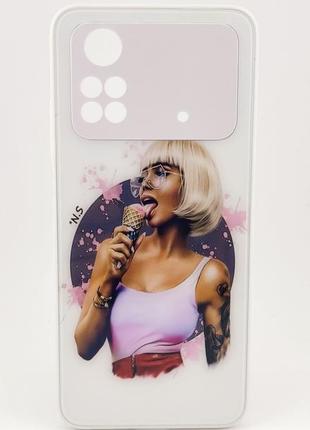 Чехол glass case для poco m4 pro 4g бампер white girl