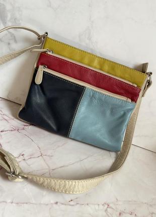Шкіряна різнокольорова сумка крос-боді через плече genuine leather
