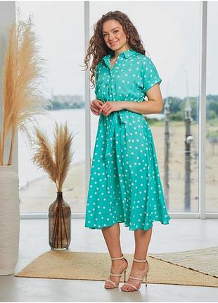 Летнее платье в горох на пуговицах 3925