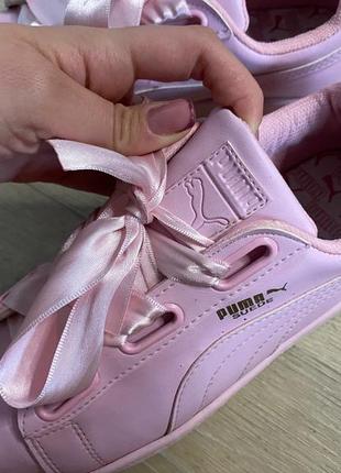 Рожеві кеди кросівки puma suede атласні стрічки coquette3 фото