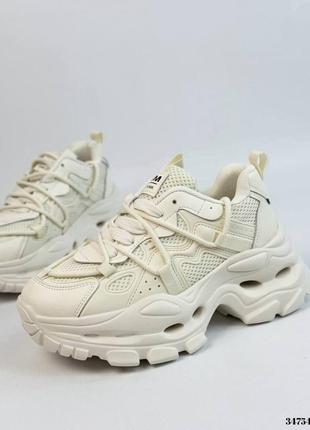 ▪️кроссовки в стиле balenciaga массивные сникерсы натуральная кожа женские кожаные молочные бежевые высокая танкетка платформа 36 37 38 39 40 размер