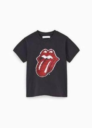Футболка пайетки rolling stones zara