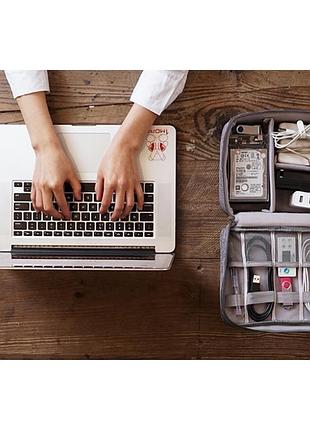 Сумка органайзер для хранения проводов, зарядок, кабелей, аксессуаров, флешек серая pro 199