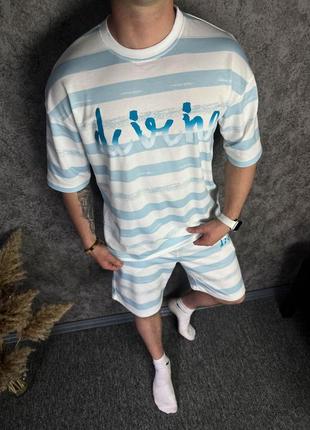 Біло-блакитний чоловічий літній спортивний костюм у смужку m