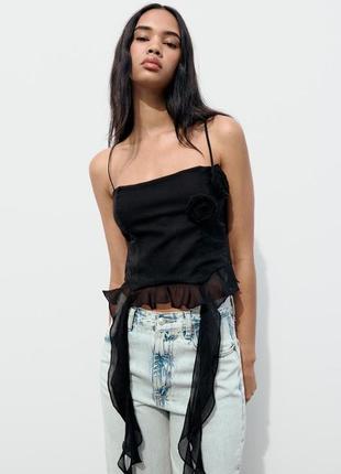 Топ жіночий чорний з воланами zara new