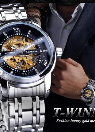 Чоловічий наручний механічний годинник winner skeleton gmt1193, віннер скелетон
