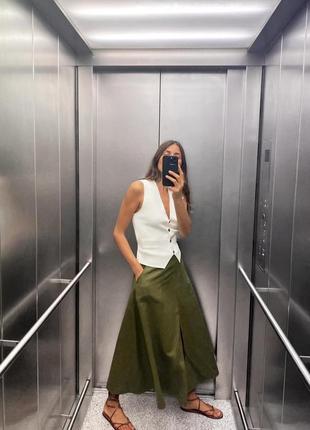 Спідниця хакі лляна zara new