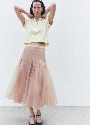 Двошарова рожева спідниця із складками zara new