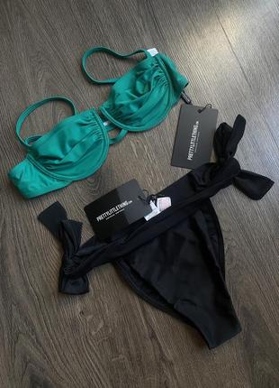 Новый зеленый черный купальник раздельный от бренда prettylittlething