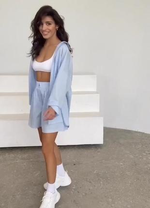 Легкий летний костюм в полоску🥰 шорты рубашка, пижама пижама домашний костюм