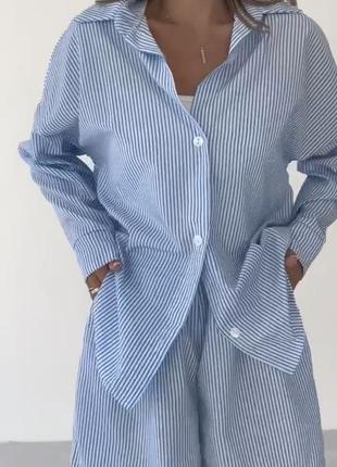 Легкий летний костюм в полоску🥰 шорты рубашка, пижама пижама домашний костюм