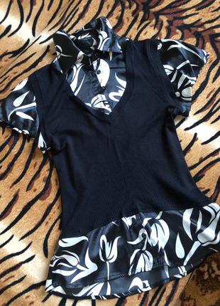 Блузка с имитацией жилетки черно белая в цветы river island 10 36 размер