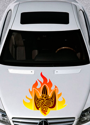 Наклейка кольорова вінілова самоклейна декоративна на автомобіль «герб україни. сокіл у вогні»