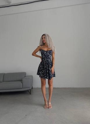 Сукня леопардова міні на бретельках з пишною спідницею з мереживом, з натуральної...