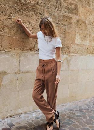Струящие брюки коричневые zara new4 фото
