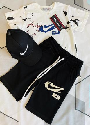 Nike спортивный костюм на лето тройка шорты, футболка и кепка с вышивкой
