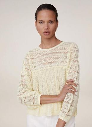 New новая mng mango в наличии женская ажурная блуза рубашка кофта размер xs/s лимонная сетка легкая стильная актуальная модель