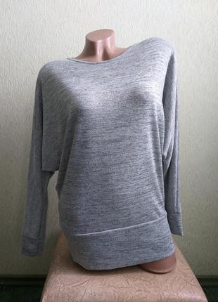 Пуловер летучая мышь. реглан. свитшот. свитер. серый меланж.1 фото