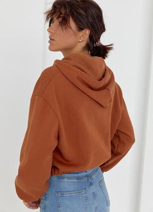 Укороченное женское худи на молнии - коричневый цвет, l (есть размеры)2 фото
