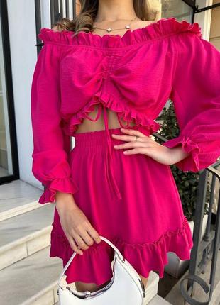 Костюм топ і спідниця міні з рюшами креп жатка