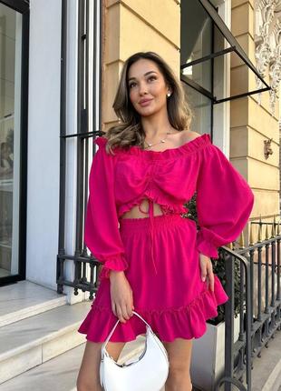 Костюм топ і спідниця міні з рюшами креп жатка2 фото