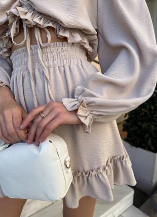 Костюм топ і спідниця міні з рюшами креп жатка9 фото