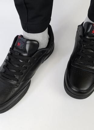 Черные кроссовки репл. мужские reebok club black весна лето осень. кроссы для мужчин рибок клаб в черном цвете10 фото