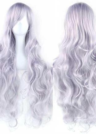 Парик волнистый аниме 80см косплей "серебристо-серый"
