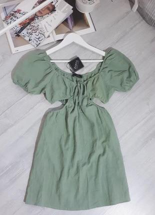 Короткое платье с вырезами и объемными рукавами zaful / платье фисташкового цвета