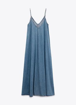 Джинсовое длинное клешеное платье от zara, размер l*7 фото