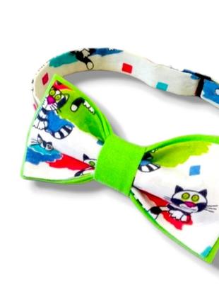 Яркий галстук бабочка с принтом "котики". метелик.