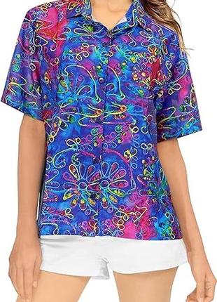 Яскрава жіноча літня сорочка квітковий принт пляжна гавайська короткий рукав xl-2xl 50-52