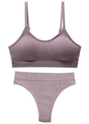 Бесшовный комплект женского белья в рубчик трусы и топ 6618# лиловый l 80 abc ve-33