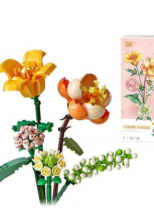 3d конструктор набор строительных блоков loz 1658 гибискус лилия ромашка гортензия 456 деталей пластиков ve-33