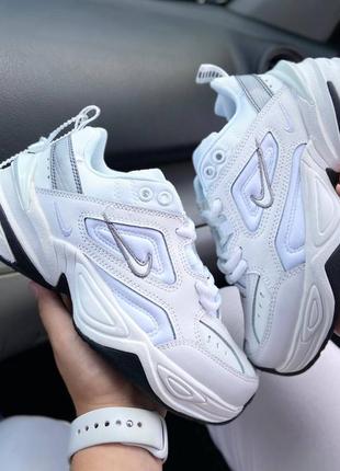 Женские кожаные кроссовки nike m2k tekno white silver найк м2к7 фото