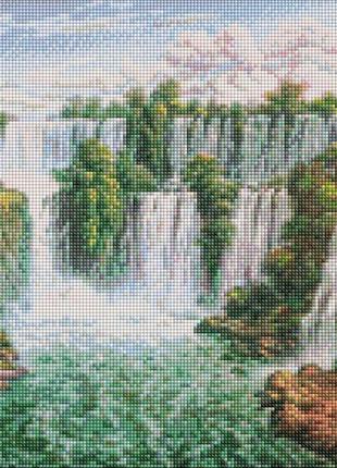 Алмазна мозаїка "мальовничий водоспад" 40х50см, термопакет, тм ідейка, україна