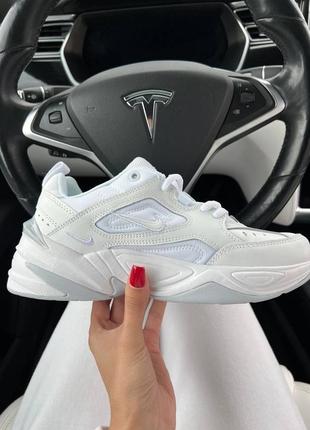 Женские кожаные кроссовки nike m2k tekno triple white найк м2к2 фото