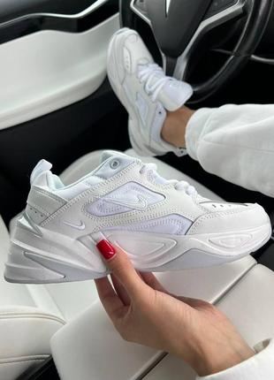 Женские кожаные кроссовки nike m2k tekno triple white найк м2к8 фото