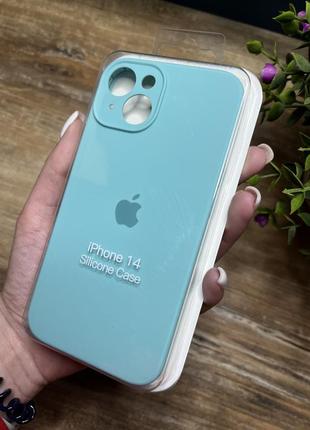 Чехол на iphone (айфон) 14 квадратные борта  silicone case full camera apple