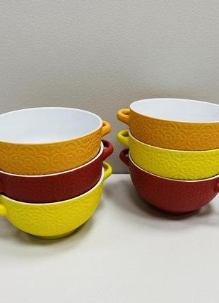 Набор керамических бульонниц с ручками 650 мл interos 20115/88377