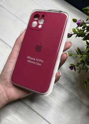 Чехол на iphone (айфон) 12 pro квадратные борта  silicone case full camera apple