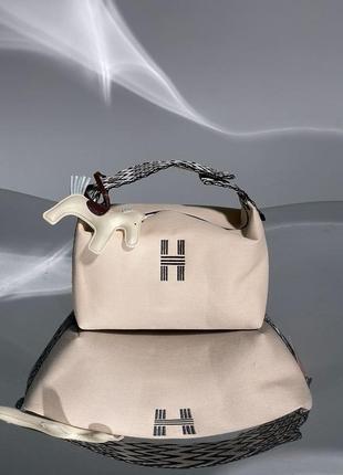 Сумка жіноча в стилі  hermes case bride-a-brac large beige/black4 фото