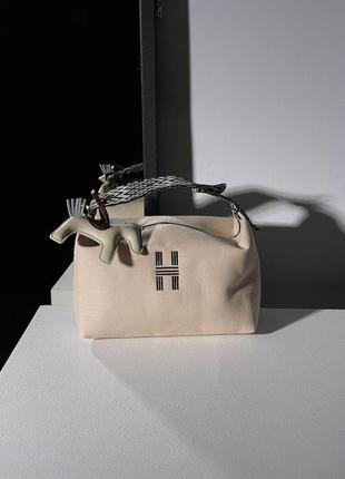 Сумка жіноча в стилі  hermes case bride-a-brac large beige/black6 фото