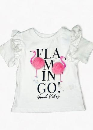 Белая футболка с фламинго для девочки на рост 92 см